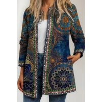 Jaqueta Feminina, Manga Étnica, Estampa Vintage, Casaco Leve