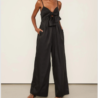 Macacão De Algodão Decote Laço Preto