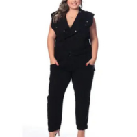 Macacão Feminino Sarja Plus Muscle Preto Razon Jeans