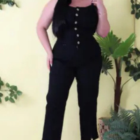 Macacão jeans plus size feminino - Kastore