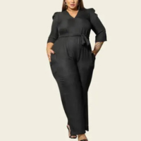 Macacão Preto Linho Plus Size Curvy Casamento Lia Rosa