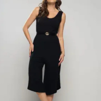 Macacão Regata Pantacourt Canelado Preto Salvatore