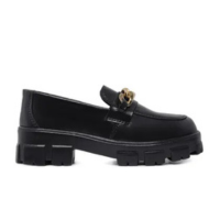 Mocassim Tratorado Feminino Corrente Preto Confortável - LF4