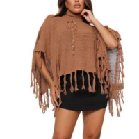 Poncho Tricot Franja Gola Alta Blusa Feminino Túnica - anna