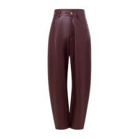 Calça Barrel em PU com Cintura Alta Vinho
