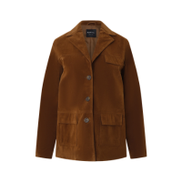 Blazer em Suede com Bolsos e Fechamento por Botões Marrom