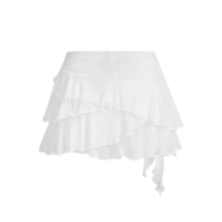 Saia Mini de Cintura Baixa com Babados Multicamada