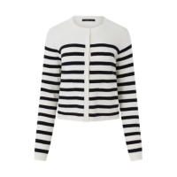 Cardigan Curto em Tricô com Estampa Listrada Branco/Preto