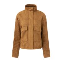 Jaqueta Oversized em Suede com Gola Alta Marrom