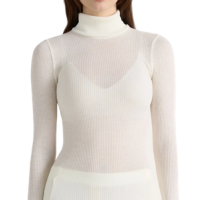 Blusa Manga Comprida Em Lã e Seda Gola Alta - Off-White