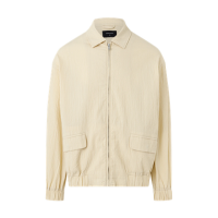 Jaqueta em Ana Ruga com Textura e Elástico na Cintura e Mangas Bege