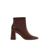 Bota Marrom Couro Cano Curto Salto Médio Básica