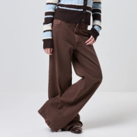 calça sarja cintura baixa wide leg