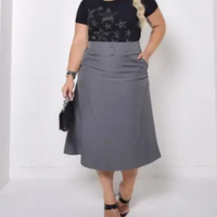 Saia Midi em Alfaiataria Com Bolsos Moda Evangélica - Rosamel Moda