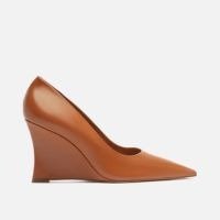 Scarpin Marrom Cuoio Couro Salto Anabela Bico Fino