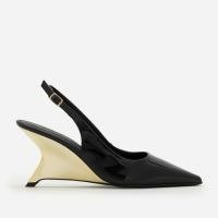 Sapato Slingback em PU com Salto Anabela Cromado Preto