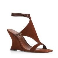 Sandália Anabela Couro Nobuck Marrom Escuro