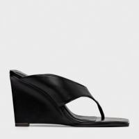 Open Mule Thong Anabela Couro Preto