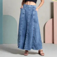 Sawary Saia Jeans Midi Feminina Original Estilo E Conforto