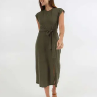 Vestido Feminino Canelado Amarração Fenda Marisa Verde-27031