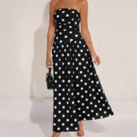 Vestido Feminino Longo Crepinho Estampado Bolinha Poa Soltinho Sem Alças -