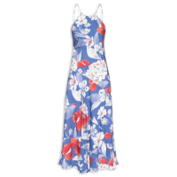Vestido Long Midi com Gola Halter e Estampa Floral Azul