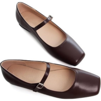 WENJIAZHIZHI Sapatilhas Mary Jane Femininas com Fivela Ajustável, Bico Quad