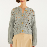 Cardigan Tricot Artesanal Floral