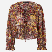Blusa Feminina Manga Longa Floral com Jabour e Amarração Floral