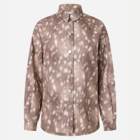Jaqueta Oversized em Sarja com Estampa Animal Print Bambi Marrom Claro