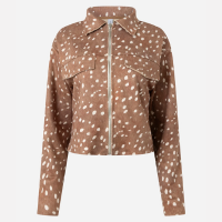 Jaqueta Suede Animal Print Bambi com Zíper Marrom
