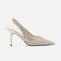 Scarpin Dourado Tressê Bico Fino Slingback