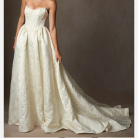 Vestido Branco Antigo de Jacquard Floral de Vestido de baile com Sem alças