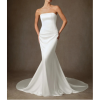 Vestido Diamante Branco de Cetim elástico de Bainha com Sem alças