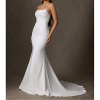 Vestido Diamante Branco de Crepe Costas Cetim de Bainha com Sem alças