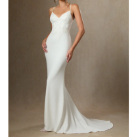 Vestido Diamante Branco de Crepe Esticado de sereia com Renda
