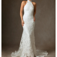 Vestido Diamante Branco de Renda de sereia