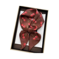 Lenço De Cetim Quadrado Feminino 70x70cm Com Estampa De Cereja, Xale Fashio