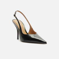 Scarpin Preto Couro Salto Fino Slingback
