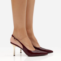 scarpin bico fino feminino salto fino com fivela vinho