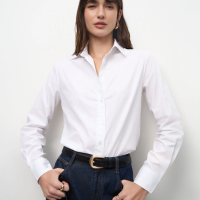 Camisa em Tricoline com Abotoamento e Punho Largo Branco Neve