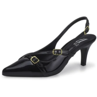 Scarpin Feminino Slingback Salto Fino Médio Com Tiras E Fivelas Bico Fino E