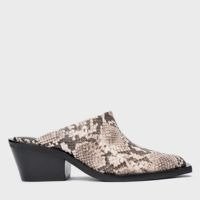 Mule Western Salto Bloco Couro Snake Animal Print Natural