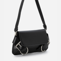 Bolsa Baguete Pequena com Detalhes de Fivelas Preto